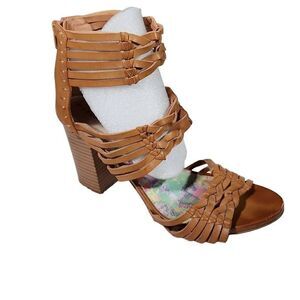 Madden Girl Women's Tan Back Zip Revvy Strappy Heel Sandals Size 9.5